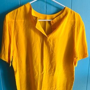 Jones New York Vibrant Yellow Short Sleeve Silk Blouse